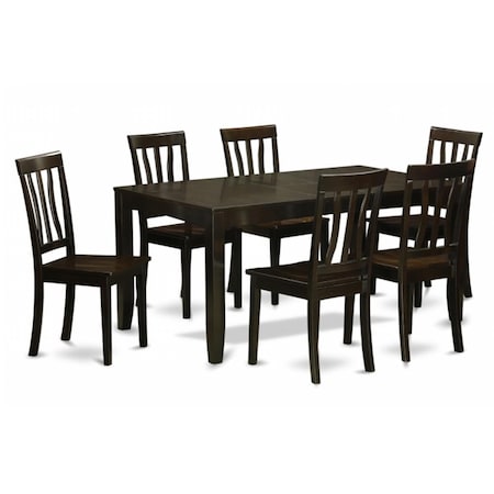 East West Furniture 7 Piece Dining Table Set For 6-Dining Table With Leaf and 6 Kitchen Dining Chairs LYAN7-CAP-W